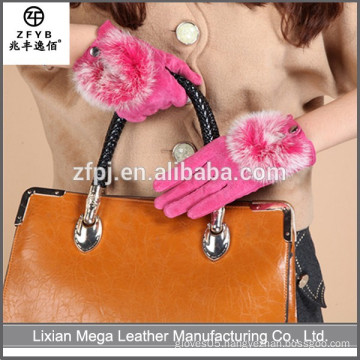 2015 new design Leather Gloves With Fox Fur